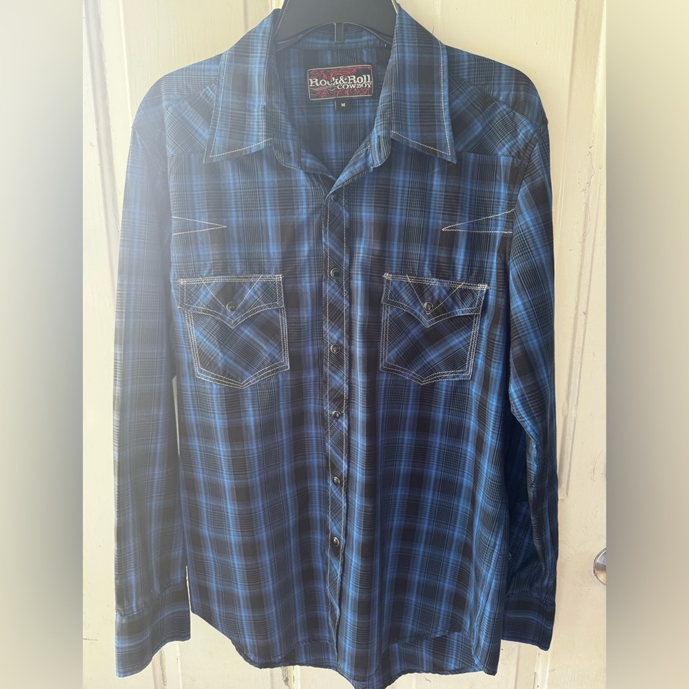 Rockmount Ranch Wear Men's Blue Plaid Button Down Shirt